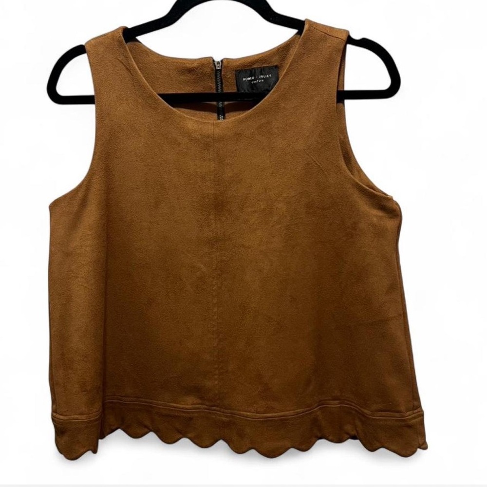 Romeo & Juliet Couture Brown Faux Suede Scalloped Tank Top